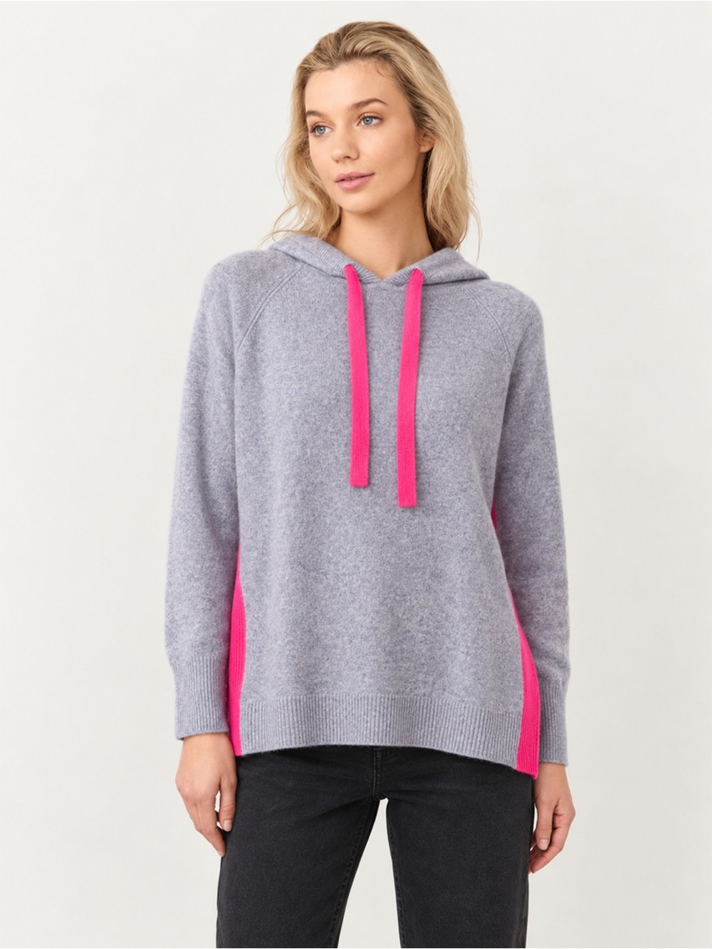 Brodie Cashmere - Ivy Contrast Hoodie Sweater - Lavender and Pink